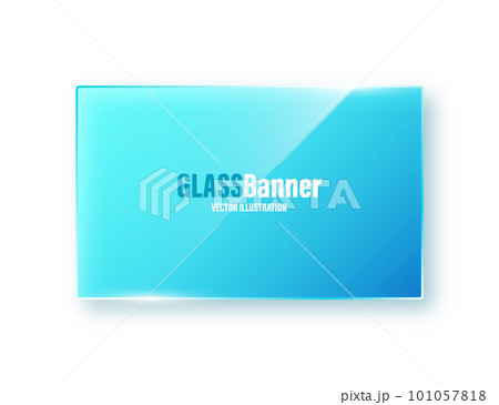 Realistic isolated glass frame. Blue transparent glass banner with flares and highlights. Glossy acrylic plate, element with light reflection and place for text. Vector illustration 101057818