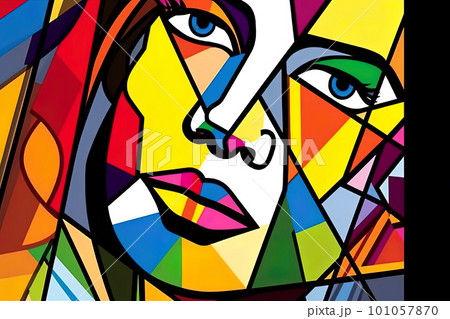 Multicolored geometric abstract art in cubism style, AI generative image 101057870