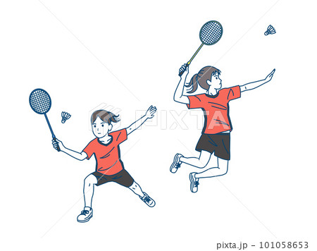 バドミントン部 練習や試合をする生徒のイラスト バドミントン部 練習や試合をする生徒のイラスト 101058653