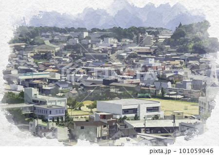 水彩画風 新宮 新宮市街地 新宮市立緑丘中学校 和歌山県新宮市 水彩画風 新宮 新宮市街地 新宮市立緑丘中学校 和歌山県新宮市 101059046