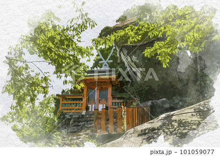 水彩画風 新宮 神倉神社 御神体 和歌山県新宮市 水彩画風 新宮 神倉神社 御神体 和歌山県新宮市 101059077