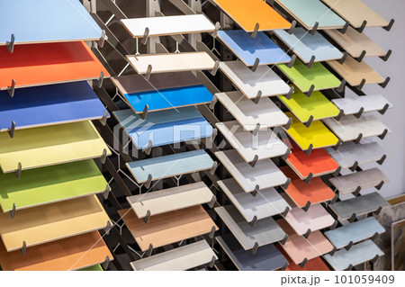 Colored ceramic tiles samples for bathroom kitchen floor wall renovation interior design improvement 101059409