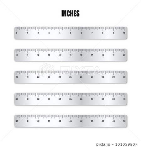 Realistic various shiny metal rulers with measurement scale and