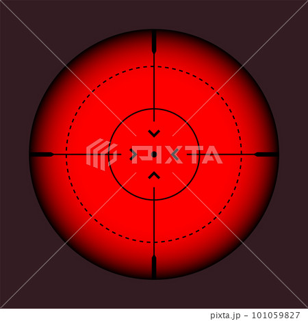 Various weapon thermal infrared sight, sniper rifle optical scope. Hunting gun viewfinder with crosshair. Aim, shooting mark symbol. Military target sign. Game UI element. Vector illustration Various weapon thermal infrared sight, sniper rifle optical scope. Hunting gun viewfinder with crosshair. Aim, shooting mark symbol. Military target sign. Game UI element. Vector illustration 101059827