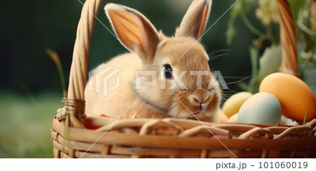 Cute Easter bunny rabbit with colorful Easterのイラスト