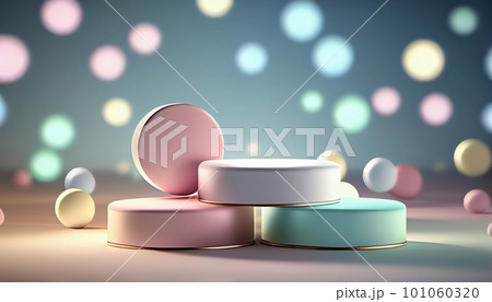 Generative AI, Product Display Stand on Soft Pastel Bokeh Background for Presenting and Showcasing Any Product with Style and Elegance Generative AI, Product Display Stand on Soft Pastel Bokeh Background for Presenting and Showcasing Any Product with Style and Elegance 101060320