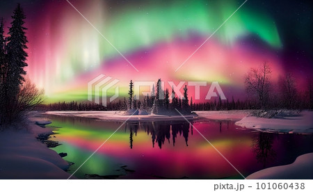 Generative AI, Arctic Symphony: Capturing the Aurora Borealis in Full Bloom 101060438