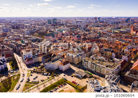 Panoramic view from the drone on the city Poznan.  101060604