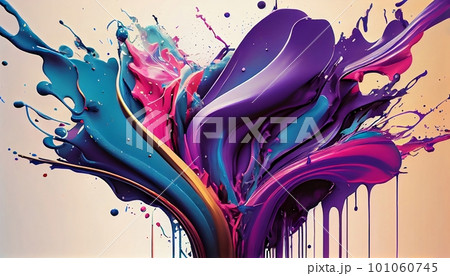 Generative AI, "Fluid Motion": A Captivating Image of Organic Paint Splatters in Bright Colors, Evoking a Sense of Flowing and Moving Shapes. 101060745