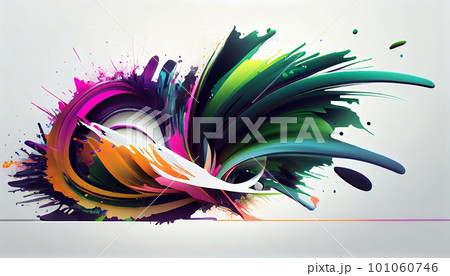 Generative AI, "Fluid Motion": A Captivating Image of Organic Paint Splatters in Bright Colors, Evoking a Sense of Flowing and Moving Shapes. Generative AI, "Fluid Motion": A Captivating Image of Organic Paint Splatters in Bright Colors, Evoking a Sense of Flowing and Moving Shapes. 101060746
