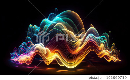 Generative AI, "Electric Waves": A Hypnotic and Energetic Image of Vibrant Neon Waves Moving and Pulsing Across the Canvas. 101060759