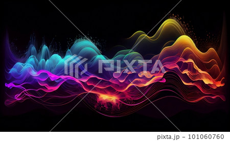 Generative AI, "Electric Waves": A Hypnotic and Energetic Image of Vibrant Neon Waves Moving and Pulsing Across the Canvas. Generative AI, "Electric Waves": A Hypnotic and Energetic Image of Vibrant Neon Waves Moving and Pulsing Across the Canvas. 101060760