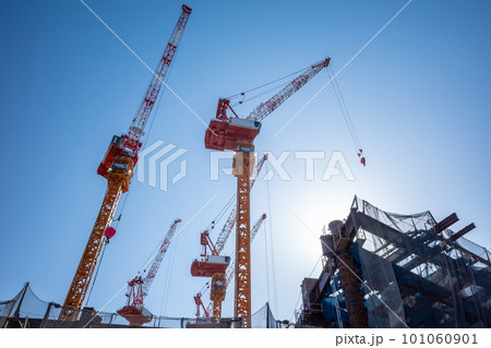 東京再開発 高輪ゲートウェイ駅周辺の工事とクレーン 2023.03　g-1 101060901