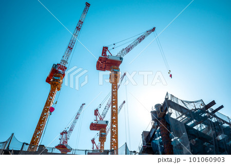 東京再開発 高輪ゲートウェイ駅周辺の工事とクレーン 2023.03 g-3 ライトトーン 東京再開発 高輪ゲートウェイ駅周辺の工事とクレーン 2023.03 g-3 ライトトーン 101060903