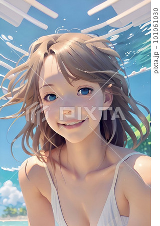 夏の少女　AI画像　イラスト 101061030