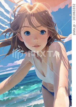 夏の少女　AI画像　イラスト 101061032