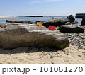 海岸に置かれたプラスチックごみ 101061270