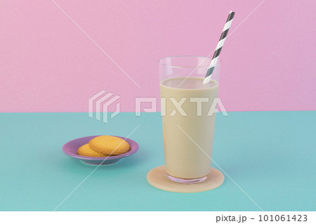 グラスに入ったコーヒー牛乳　カラフルな背景 101061423