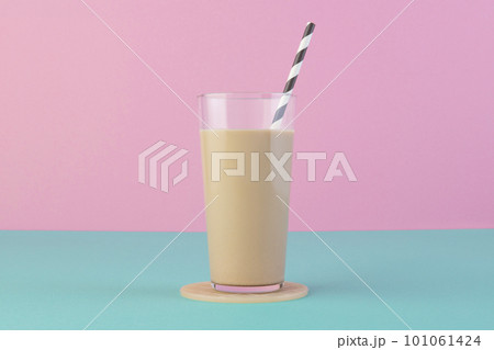 グラスに入ったコーヒー牛乳　カラフルな背景 101061424