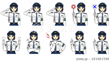 白ワイシャツの女性警察官（上半身）セット1 101061590