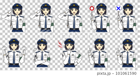 白ワイシャツの女性警察官（上半身）セット1 101061590