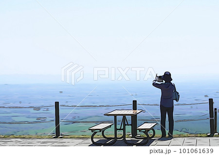 パステル調 ”初夏の風景を撮影する女性 北海道” イラストイメージ パステル調 ”初夏の風景を撮影する女性 北海道” イラストイメージ 101061639