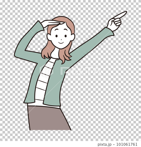 Illustration material of Asian woman pointing finger 101061761