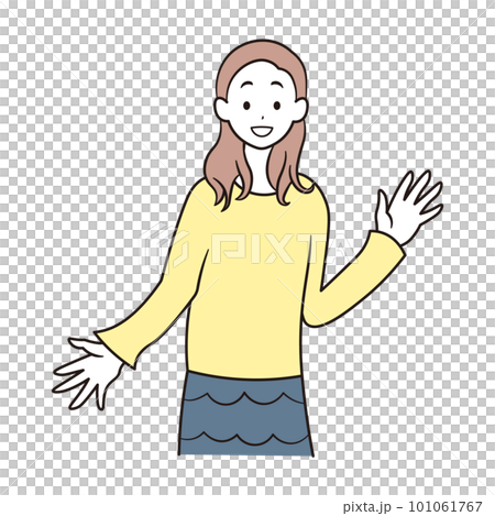 亞洲女人揮手的插圖素材 亞洲女人揮手的插圖素材 101061767