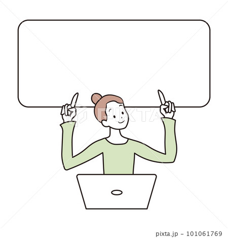 吹き出しと上を向くアジア人女性のイラスト素材 101061769