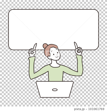 吹き出しと上を向くアジア人女性のイラスト素材 101061769
