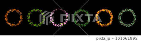 Set of round avatar frames with flowers, foliage 101061995