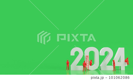 The white 2024 number and red business man on green background  3d rendering 101062086