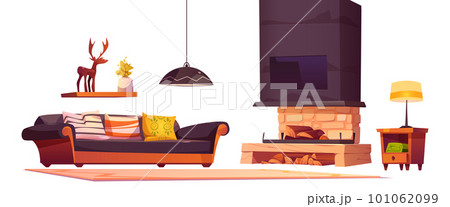 Isolated alpine chalet house furniture vector set Isolated alpine chalet house furniture vector set 101062099