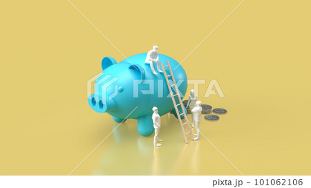 The blue piggy bank and business figure for saving concept 3d rendering The blue piggy bank and business figure for saving concept 3d rendering 101062106