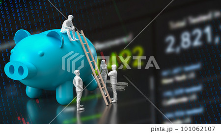 The blue piggy bank and business figure for saving concept 3d rendering 101062107