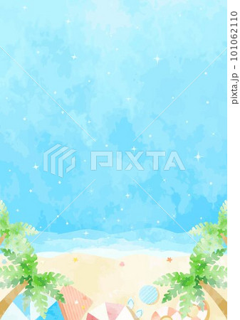 のどかなヤシの木のある海と砂浜の背景イラスト 101062110