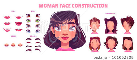 Woman face character avatar construction set Woman face character avatar construction set 101062209