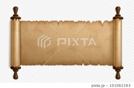 Realistic open parchment scroll on transparent 101062263