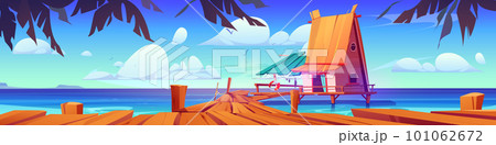 Vector house on stilt tropical sea landscape Vector house on stilt tropical sea landscape 101062672
