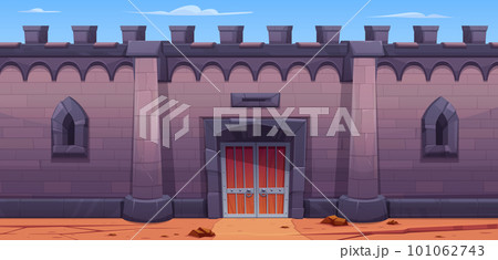 Medieval castle wall with gate vector background Medieval castle wall with gate vector background 101062743