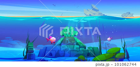 Ancient underwater ruins on sea bottom 101062744