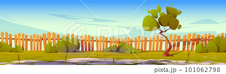 Summer backyard garden with fence illustration Summer backyard garden with fence illustration 101062798