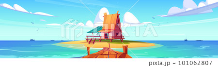 Tropical hut on beach island with pier landscape 101062807