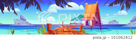 Vector house on stilt tropical sea landscape Vector house on stilt tropical sea landscape 101062812