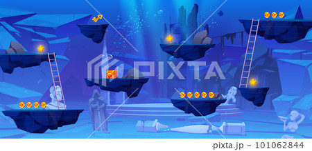 Floating rock islands vector underwater game 101062844