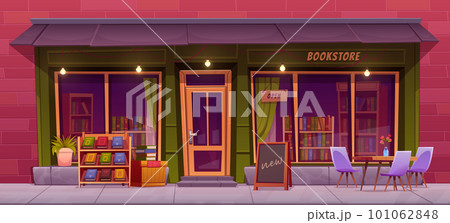 Bookstore building facade with large windows 101062848