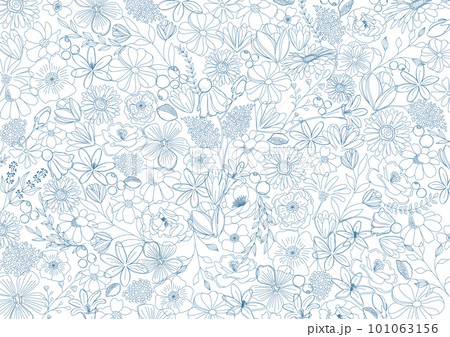 美しい植物のボタニカル背景素材 青線、線画、ナチュラル、パターン 美しい植物のボタニカル背景素材 青線、線画、ナチュラル、パターン 101063156