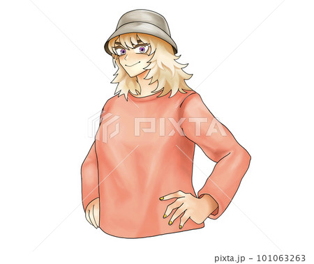 バケットハットの金髪女の子 101063263