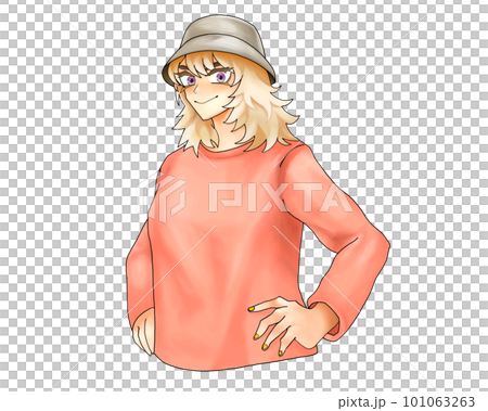 バケットハットの金髪女の子 101063263