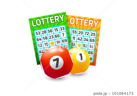 Bingo lottery and balls. Isolated 3d vector lotto game tickets for checking availability of winning numbers. Luck, win money or prize in keno, play casino gambling game, raffle and winner success 101064173